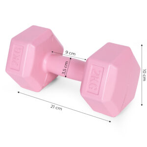 Šešiakampių hantelių rinkinys 2x2 kg, svoriai mankštai, fitneso svoris, rožinė, ModernHome - Image 9