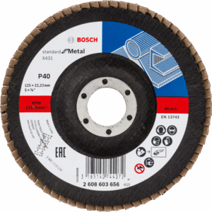 BOSCH ŠLIFAVIMO DISKAS SU LAMELEMIS 125mm X431 P 40 STANDARD FOR METAL IŠGAUBTAS