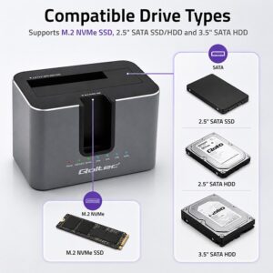 Qoltec 52631 HDD SSD prijungimo stotelė | SATA | M.2 NVMe | klonavimas | USB-C | 10 Gb/s | 28 TB - Image 3