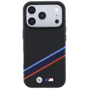 BMW M Quadrille dėklas su Kevlar raštu, tricolor linijomis ir metaliniu logotipu, MagSafe, skirtas iPhone 18 Pro / 17 Pro - Image 3