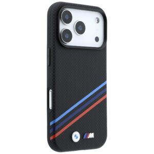 BMW M Quadrille dėklas su Kevlar raštu, tricolor linijomis ir metaliniu logotipu, MagSafe, skirtas iPhone 18 Pro / 17 Pro - Image 4