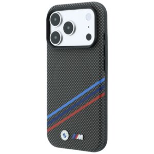 BMW M Quadrille Kevlar rašto trijų spalvų linijų ir metalinio logotipo MagSafe dėklas, skirtas iPhone 18 Pro Max / 17 Pro - Image 2