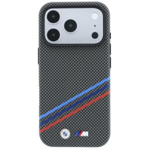 BMW M Quadrille Kevlar rašto trijų spalvų linijų ir metalinio logotipo MagSafe dėklas, skirtas iPhone 18 Pro Max / 17 Pro - Image 3