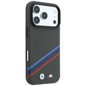 BMW M Quadrille Kevlar rašto trijų spalvų linijų ir metalinio logotipo MagSafe dėklas, skirtas iPhone 18 Pro Max / 17 Pro - Image 4