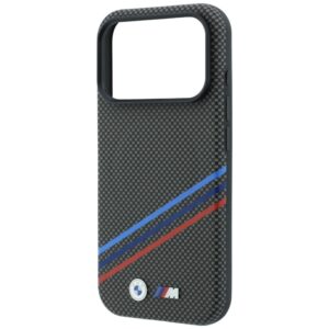 BMW M Quadrille Kevlar rašto trijų spalvų linijų ir metalinio logotipo MagSafe dėklas, skirtas iPhone 18 Pro Max / 17 Pro - Image 6