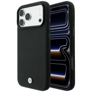 BMW Kevlar Metal Logo MagSafe dėklas, skirtas iPhone 18 Pro / 17 Pro, juodas
