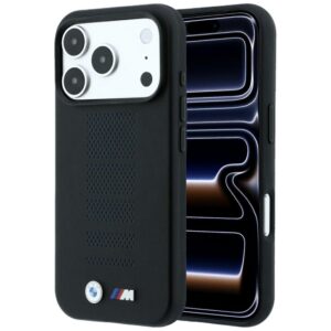 BMW M Blue Perfo metalinis logotipas MagSafe dėklas, skirtas iPhone 18 Pro Max / 17 Pro Max, juodas