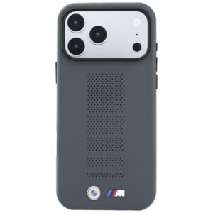 Dėklas BMW M Blue Perfo Metal Logo MagSafe, skirtas iPhone 18 Pro / 17 Pro, pilkas - Image 3