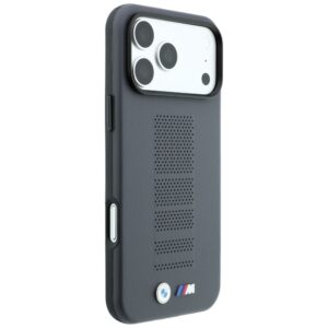 Dėklas BMW M Blue Perfo Metal Logo MagSafe, skirtas iPhone 18 Pro / 17 Pro, pilkas - Image 4