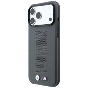 Dėklas BMW M Blue Perfo Metal Logo MagSafe, skirtas iPhone 18 Pro Max / 17 Pro Max, pilkas - Image 2