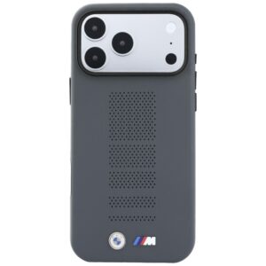 Dėklas BMW M Blue Perfo Metal Logo MagSafe, skirtas iPhone 18 Pro Max / 17 Pro Max, pilkas - Image 3