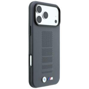 Dėklas BMW M Blue Perfo Metal Logo MagSafe, skirtas iPhone 18 Pro Max / 17 Pro Max, pilkas - Image 4