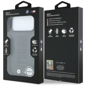 Dėklas BMW M Blue Perfo Metal Logo MagSafe, skirtas iPhone 18 Pro Max / 17 Pro Max, pilkas - Image 8