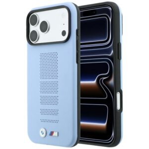 BMW M Blue Perfo metalinis MagSafe dėklas, skirtas iPhone 18 Pro / 17 Pro, mėlynas