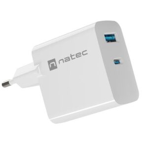 NATEC RIBERA GAN CHARGER 1x USB-A + 1x USB-C 65W BALTAS