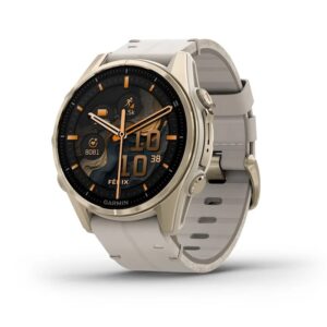 Garmin Fenix 8 3,3 cm (1.3") AMOLED 43 mm Skaitmeninis 416 x 416 pikseliai Lietimui jautrus ekranas Auksas „Wi-Fi“ GPS (palydovinis)