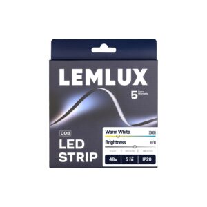 LED juosta, 5m ritė, 48Vdc, 11W/m, COB 480LED/m, 1100lm, šiltai balta 3000K, IP20, 180°