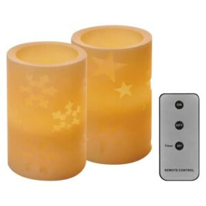 Kalėdinė dekoracija "2 žvakutės", 2 x 3Vdc (2x2 x AA), 2 x 1 LED, gintarinė balta, su laikmačiu, valdikliu ir pulteliu, EMOS