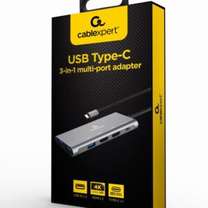 Gembird A-CM-COMBO3-03 USB tipo C 3 viename kelių prievadų adapteris (Hub + HDMI + PD) - Image 2