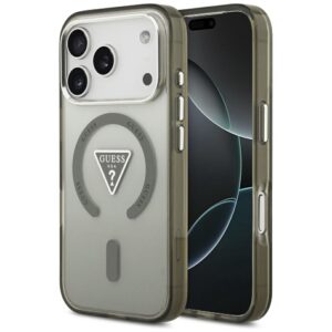 Dėklas Guess IML Gradient Triangle Logo MagSafe, skirtas iPhone 17 Pro, chaki spalvos