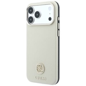 Guess Grained Round Strass Logo MagSafe dėklas, skirtas iPhone 18 Pro / 17 Pro – smėlio spalvos - Image 2