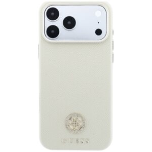 Guess Grained Round Strass Logo MagSafe dėklas, skirtas iPhone 18 Pro Max / 17 Pro Max – smėlio spalvos - Image 3