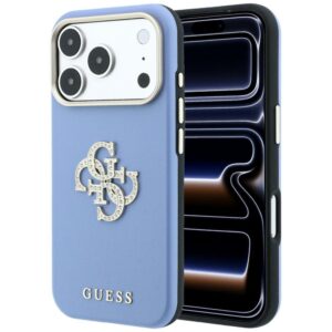 Dėklas Guess Smooth & Big Strass Logo, skirtas iPhone 18 Pro / 17 Pro, mėlynas