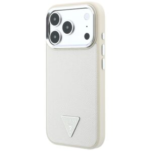 Dėklas Guess Grained Triangle Logo MagSafe, skirtas iPhone 18 Pro / 17 Pro, smėlio spalvos - Image 2