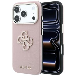 Guess Grained & Big Resin Logo dėklas, skirtas iPhone 18 Pro Max / 17 Pro Max – rožinis