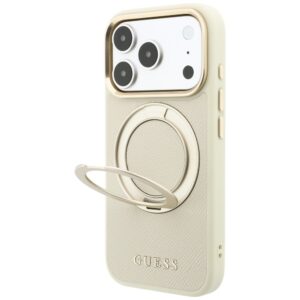 Guess Ring Stand 360 Grained Classic Logo MagSafe dėklas, skirtas iPhone 18 Pro Max / 17 Pro Max, smėlio spalvos - Image 2