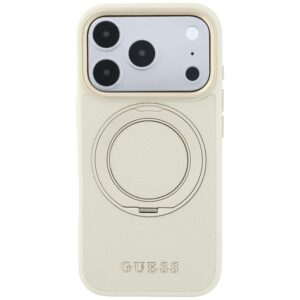 Guess Ring Stand 360 Grained Classic Logo MagSafe dėklas, skirtas iPhone 18 Pro Max / 17 Pro Max, smėlio spalvos - Image 3