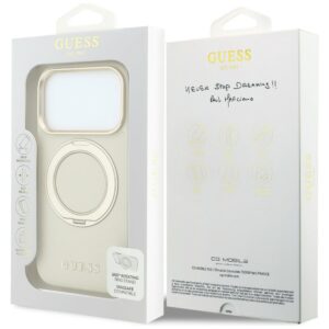 Guess Ring Stand 360 Grained Classic Logo MagSafe dėklas, skirtas iPhone 18 Pro Max / 17 Pro Max, smėlio spalvos - Image 8