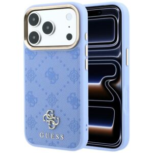 Guess Peony 4G Small Logo MagSafe dėklas, skirtas iPhone 18 Pro Max / 17 Pro Max, šviesiai mėlynas