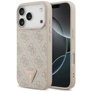 Guess odinis 4G Triangle Strass MagSafe dėklas, skirtas iPhone 18 Pro / 17 Pro, rožinis