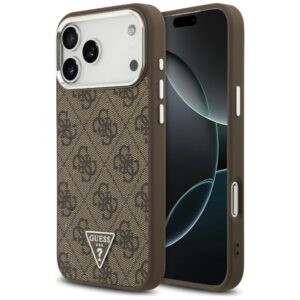 Guess 4G Triangle Logo MagSafe dėklas, skirtas iPhone 18 Pro Max / 17 Pro Max, rudas, sidabrinis