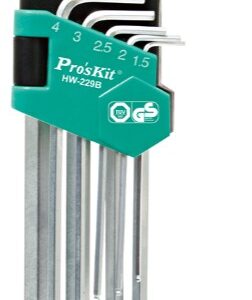 Šešiabriaunių raktų komplektas su apvaliais galais (Ball) 9 vnt., HW-229B Pro'sKit