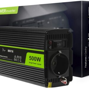 Įtampos keitiklis 12Vdc/230Vac 500W(1000W) su sinusine išėjimo įtampa; Green Cell