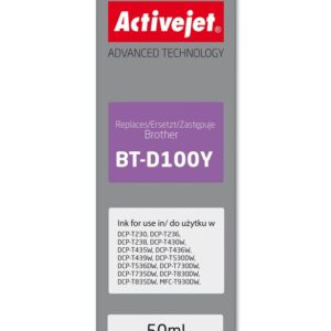Activejet AB-D100Y rašalo buteliukas, skirtas Brother spausdintuvui, Brother BT-D100Y pakaitalas; Supreme; 50 ml; geltonas