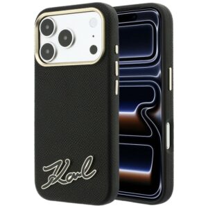 Dėklas Karl Lagerfeld Grained with Resin Signature Logo MagSafe, skirtas iPhone 18 Pro / 17 Pro, juodas