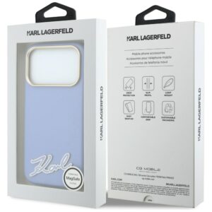 Dėklas Karl Lagerfeld Grained with Resin Signature Logo MagSafe, skirtas iPhone 18 Pro / 17 Pro, šviesiai mėlynas - Image 8