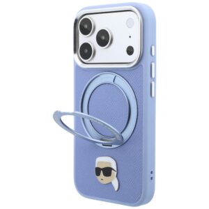 Dėklas Karl Lagerfeld su žiediniu stovu 360 Karl Head Pin MagSafe, skirtas iPhone 18 Pro / 17 Pro, šviesiai mėlynas - Image 2