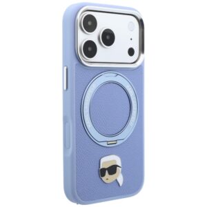 Dėklas Karl Lagerfeld su žiediniu stovu 360 Karl Head Pin MagSafe, skirtas iPhone 18 Pro / 17 Pro, šviesiai mėlynas - Image 4