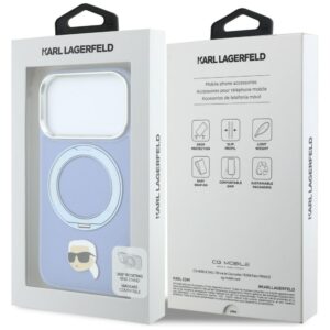 Dėklas Karl Lagerfeld su žiediniu stovu 360 Karl Head Pin MagSafe, skirtas iPhone 18 Pro / 17 Pro, šviesiai mėlynas - Image 8