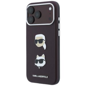 Dėklas Karl Lagerfeld Saffiano su Karl & Choupette Heads smeigtukais ir logotipu, skirtas iPhone 18 Pro / 17 Pro, bordo spalvos - Image 2