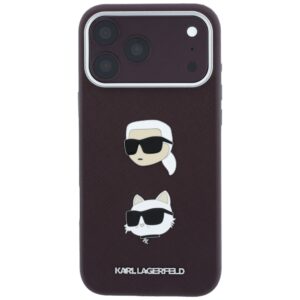 Dėklas Karl Lagerfeld Saffiano su Karl & Choupette Heads smeigtukais ir logotipu, skirtas iPhone 18 Pro / 17 Pro, bordo spalvos - Image 3