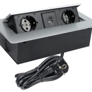 Ilgiklis montuojamas balde KOMBI BOX, 2x Schuko, 1x USB, 1x USB-C, su pilku rėmeliu, 3m laidas