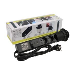 Ilgiklis montuojamas balde LIFT BOX, 3x Schuko, 1x USB A, 1x USB C, su 1.5m ilgio laidu, juodas - Image 1
