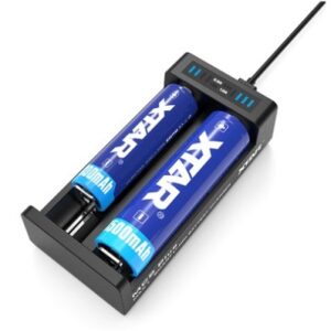 Mikroprocesorinis įkroviklis 1-2 Li-ion akumuliatorių celėms 3.7V 10440-21700 su LED indikacija per USB, XTAR