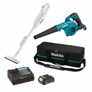 MAKITA PŪSTUVAS 12V UB100D + DULKIŲ SIURBLYS CL108FD 1x2,0Ah + KREPŠYS