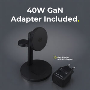 Mobile Origin Qi2 25W PowerStand Pro 3in1 su 40-60W AVS GaN įkrovikliu PW40 juodas - Image 2